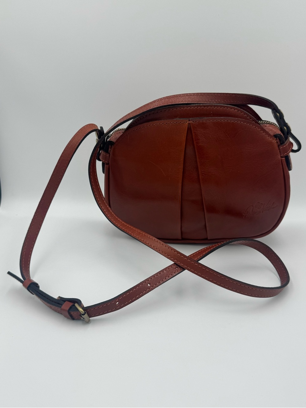 Patricia Nash Brown Leather Pleated Crossbody w/ Removable Strap
